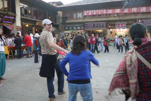 Pat Dancing with Locals in the Nightly Dance Circle